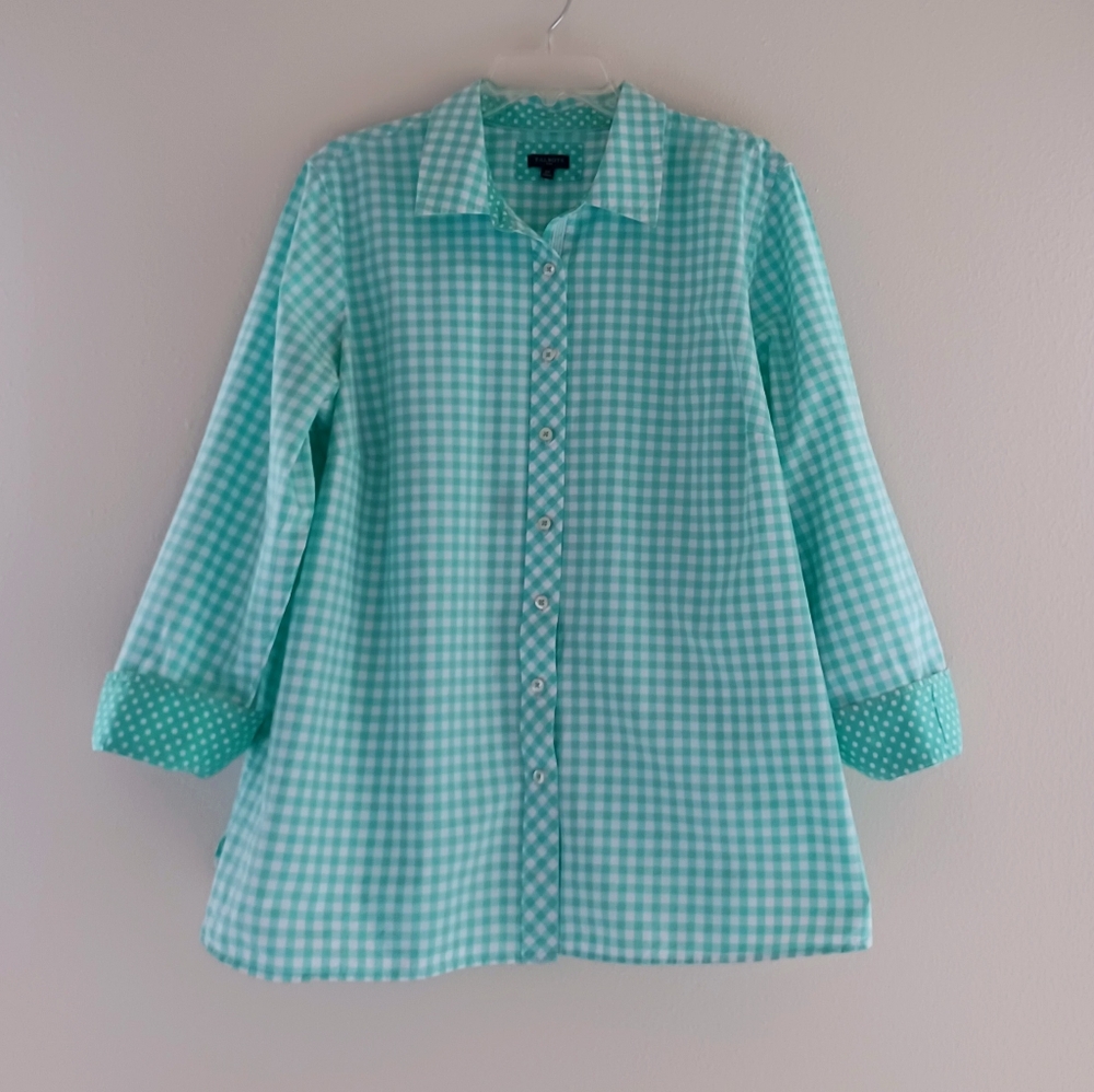 TALBOTS Cotton Button Front Ginham Shirt, size 2X